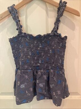 Universal Thread Gray Blue Floral Smocked Tank Top